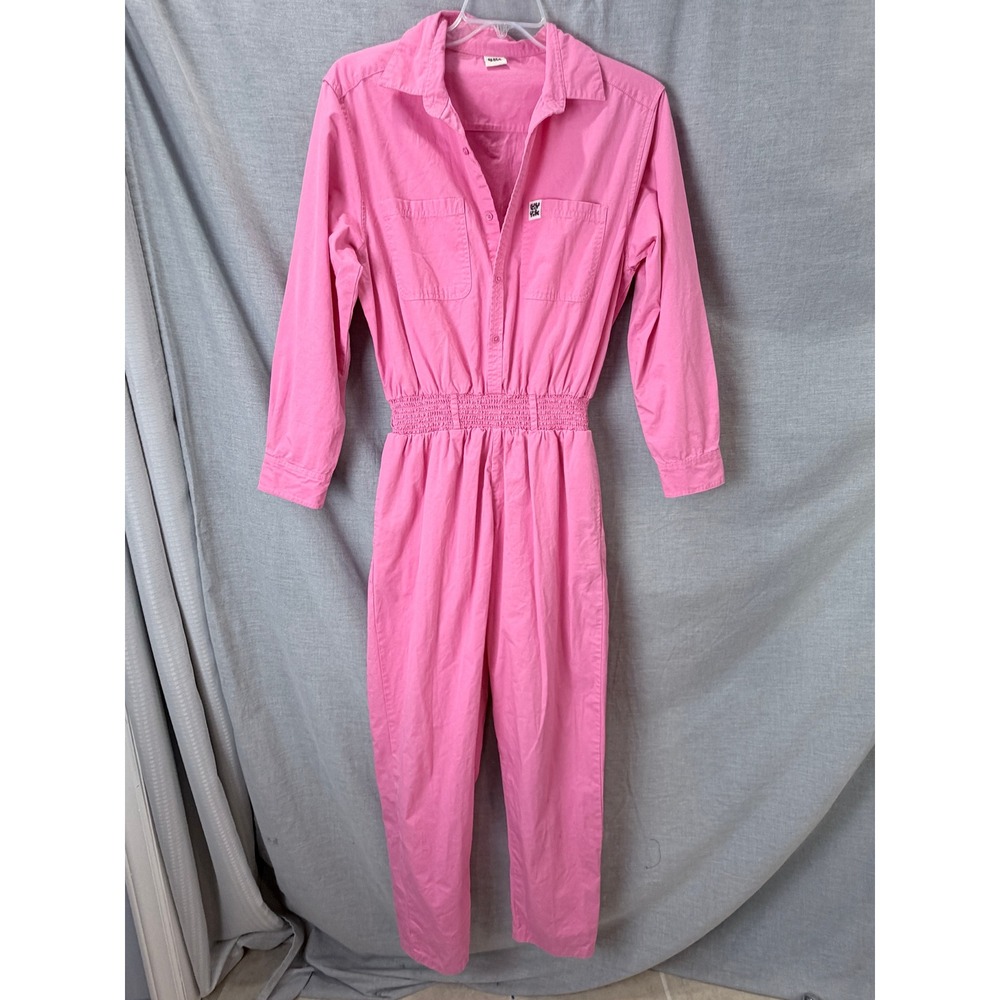 Lucy & Yak Pink Organic Cotton Boiler Suit Jumpsuit Smocked Waist Womens M